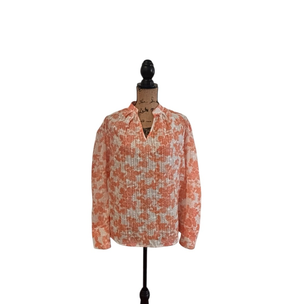 SHEIN Curve Orange and White Floral Top 0XL 10 0512